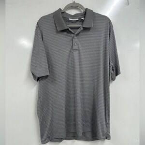 0317 Perry Ellis Men’s Gray Striped Polo Shirt XL | Modern Minimalist Sh Sleeve